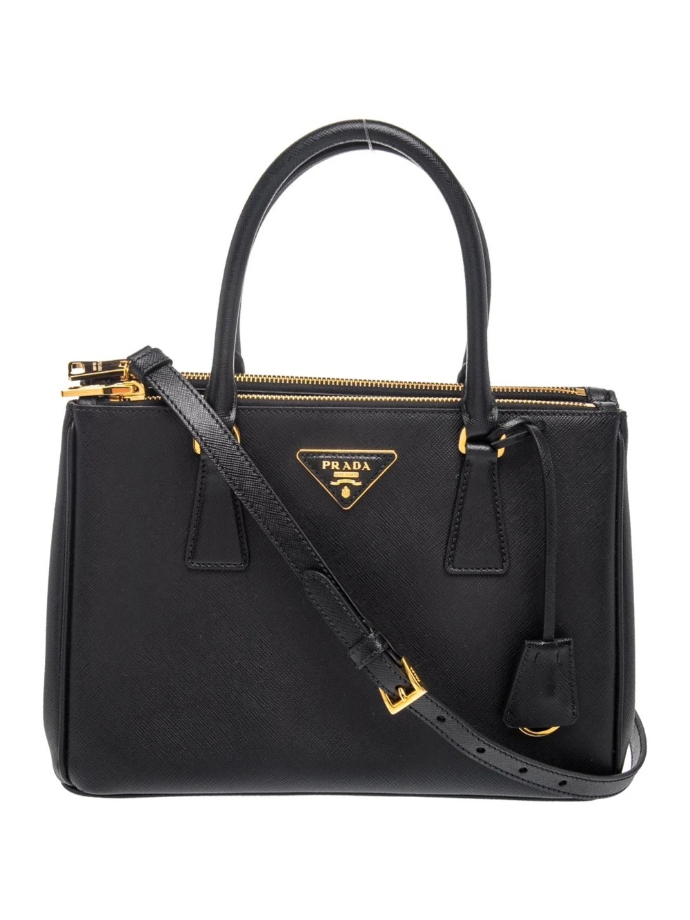 Prada Black Saffiano Leather Galleria Double Zip Medium